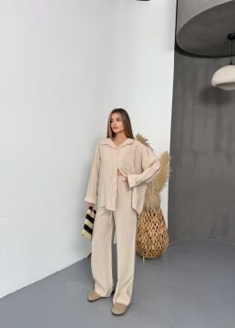 Kadın Oversize Modal Gömlek Pantolon Takım