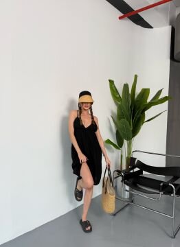 Kadın Askılı Yazlık Örme Kısa Elbise