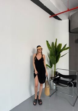 Kadın Askılı Yazlık Örme Kısa Elbise