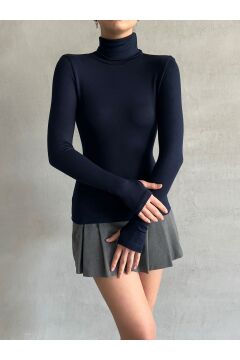 Kadın Parmak Detaylı Balıkçı Yaka Soft Bluz