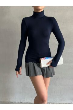 Kadın Parmak Detaylı Balıkçı Yaka Soft Bluz