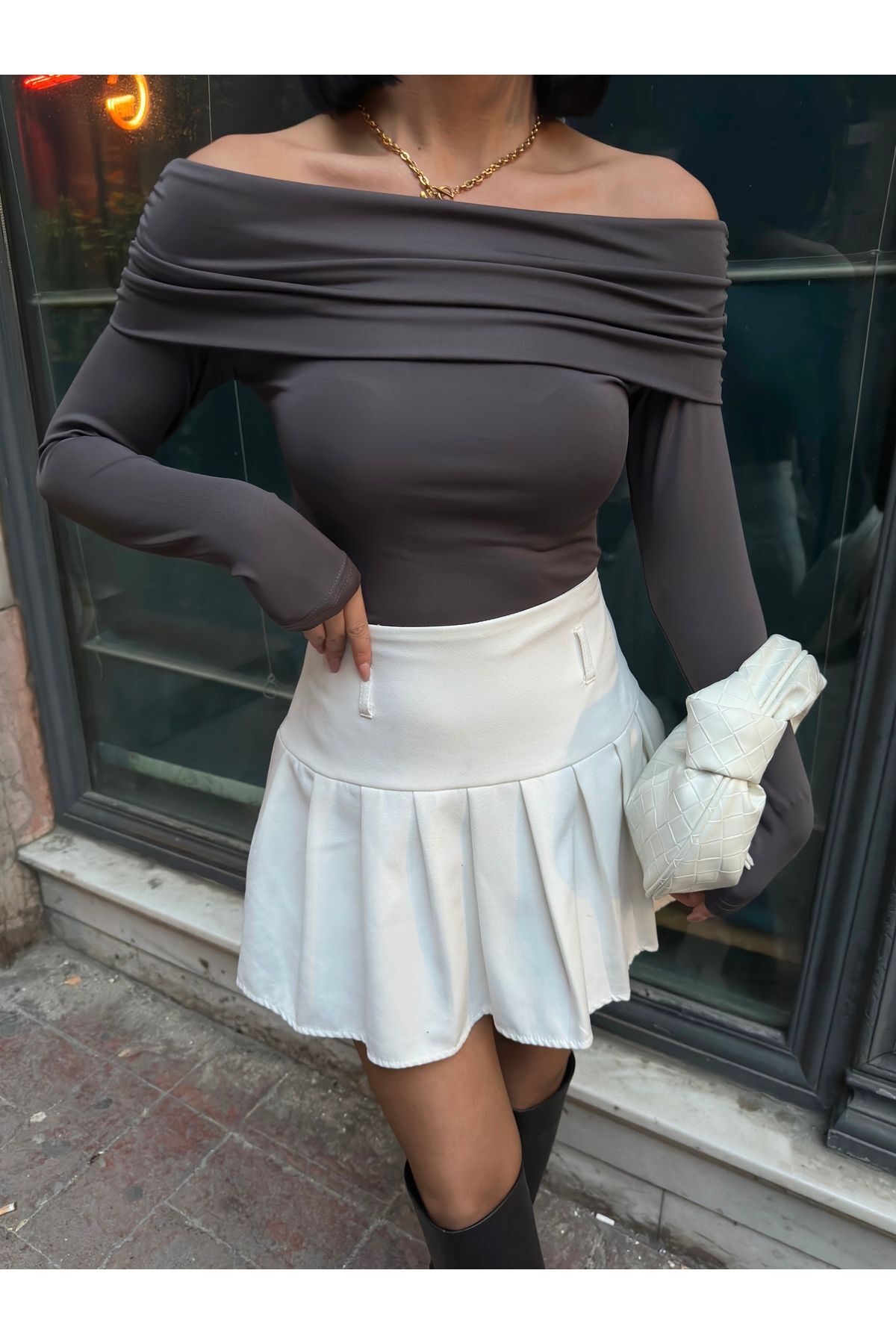 Kadın Soft Touch Madonna Yaka Bluz