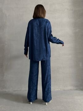 Kadın Leopar Desenli Oversize Saten Takım
