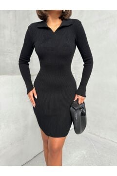 Kadın Polo Yaka Basic Mini Triko Elbise