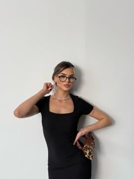 Kadın Kare Yaka Yırtmaçlı Maxi Elbise