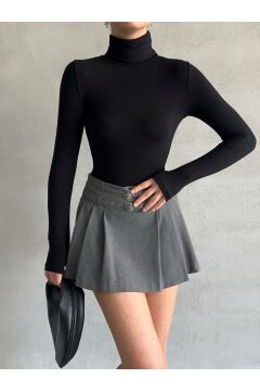 Kadın Parmak Detaylı Balıkçı Yaka Soft Bluz Siyah - L