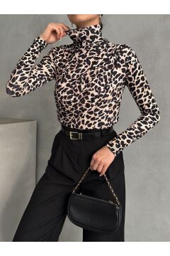 Kadın Büzgü Detaylı Leopar Desen Bluz