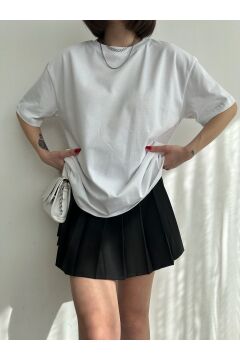 Kadın %100 Pamuklu Oversize Basic T-Shirt Beyaz - S