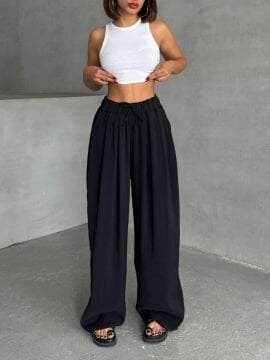 Kadın Modal Karışımlı Dökümlü Geniş Maxi Pantolon