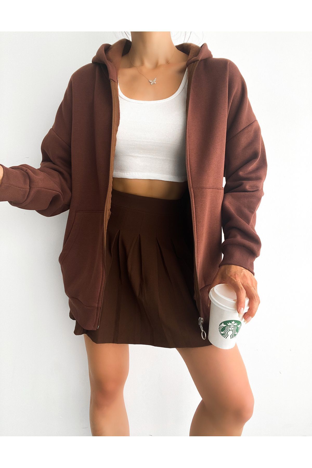 Kadın Fermuarlı Oversize Sweat Hırka