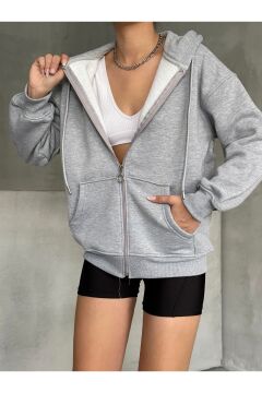 Kadın Fermuarlı Oversize Sweat Hırka