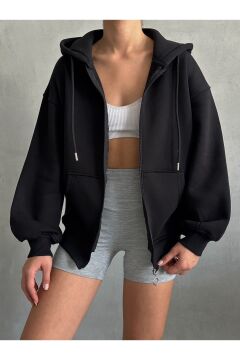 Kadın Fermuarlı Oversize Sweat Hırka