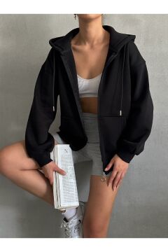 Kadın Fermuarlı Oversize Sweat Hırka