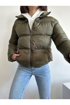 Kadın Bej Dik Yaka Şişme Mont