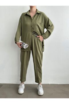 Kadın Oversize Keten Gömlek Pantolon Alt Üst Takım