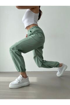 Kadın Mint Paraşüt Kumaş Yüksek Bel Pantolon
