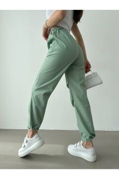 Kadın Mint Paraşüt Kumaş Yüksek Bel Pantolon