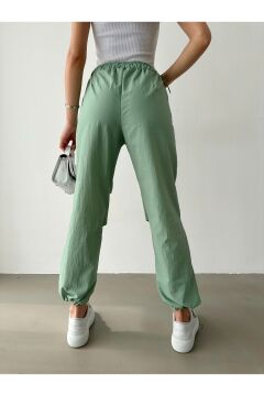 Kadın Mint Paraşüt Kumaş Yüksek Bel Pantolon