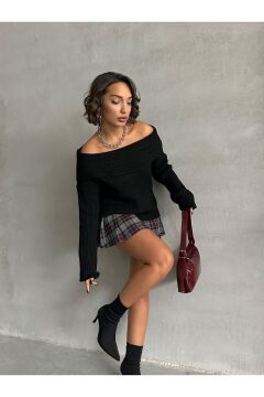 Kadın Madonna Yaka Triko Bluz