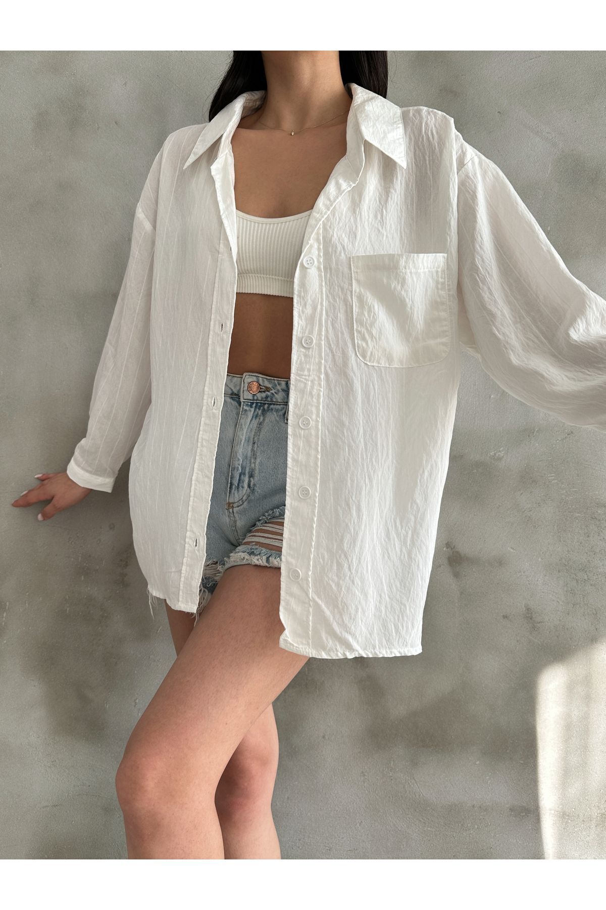 Kadın Fitilli Oversize Gömlek