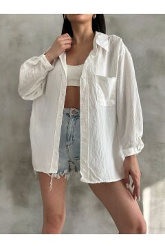 Kadın Fitilli Oversize Gömlek