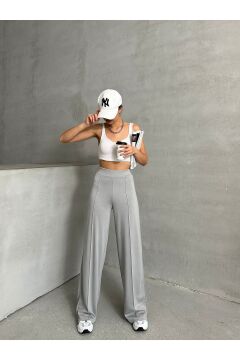Kadın Nervürlü Modal Dokulu Wide Leg Uzun Pantolon