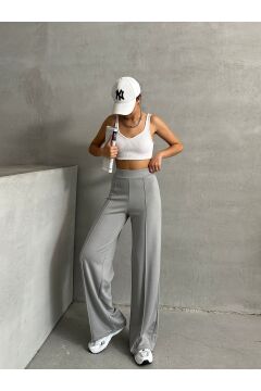 Kadın Nervürlü Modal Dokulu Wide Leg Uzun Pantolon