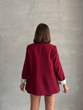 Kadın Astarı Çizgili Ceket Bordo - 42