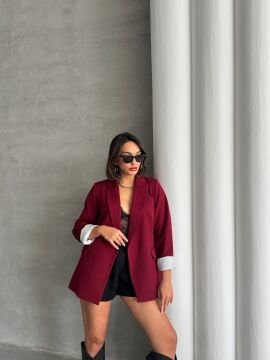 Kadın Astarı Çizgili Ceket Bordo - 42