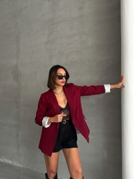 Kadın Astarı Çizgili Ceket Bordo - 42