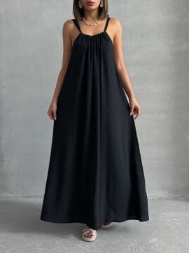 Kadın Boyundan Bağlamalı Relaxed Maxi Elbise