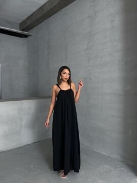 Kadın Boyundan Bağlamalı Relaxed Maxi Elbise
