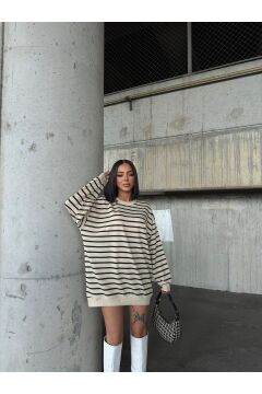 Kadın Çizgili Oversize Sweatshirt