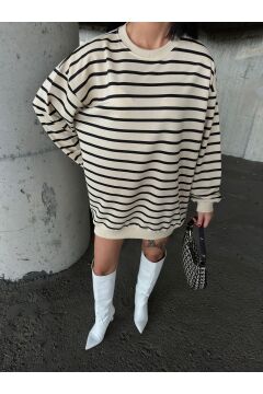 Kadın Çizgili Oversize Sweatshirt