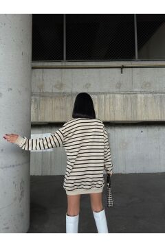 Kadın Çizgili Oversize Sweatshirt