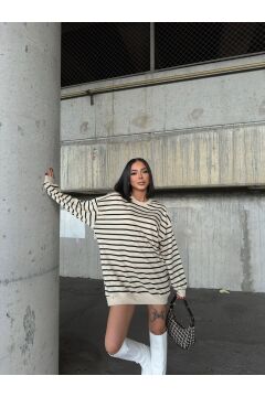 Kadın Çizgili Oversize Sweatshirt