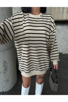 Kadın Çizgili Oversize Sweatshirt