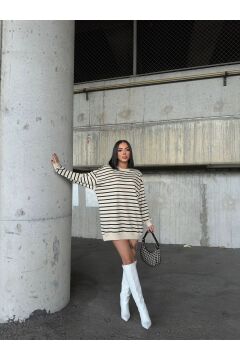 Kadın Çizgili Oversize Sweatshirt
