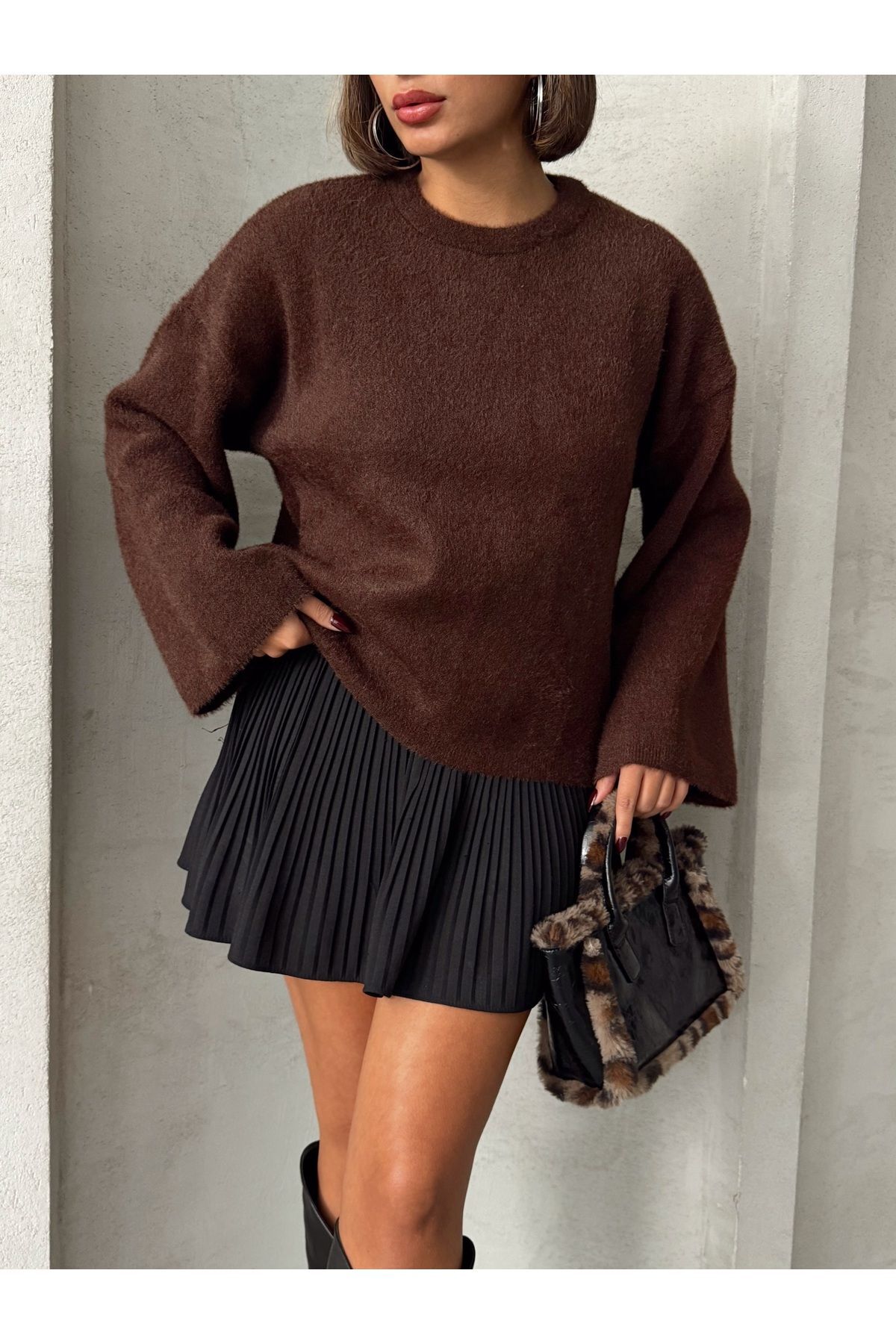 Kadın Bisiklet Yaka Oversize Soft Triko Kazak