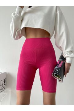 Kadın Yüksek Bel Fitilli Toparlayıcı Kısa Spor Tayt